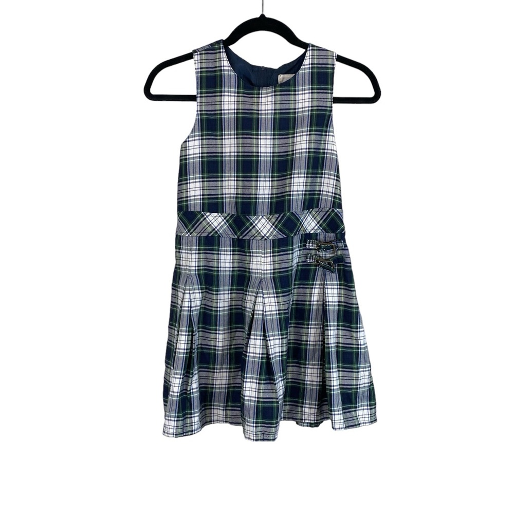 Land’s End Girl’s Green Plaid Jumper Dress